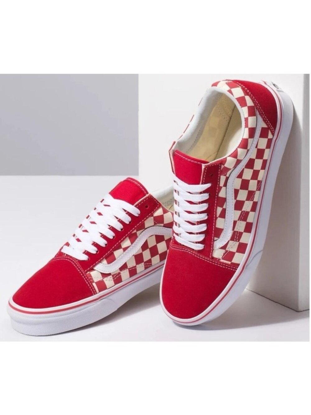 VANS Red Men's 12 Old Skool Checkerboard Shoes Lo Top Sneakers Check Skater